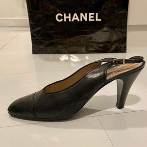 CHANEL Classic Black Slingback Shoes Vintage US 9